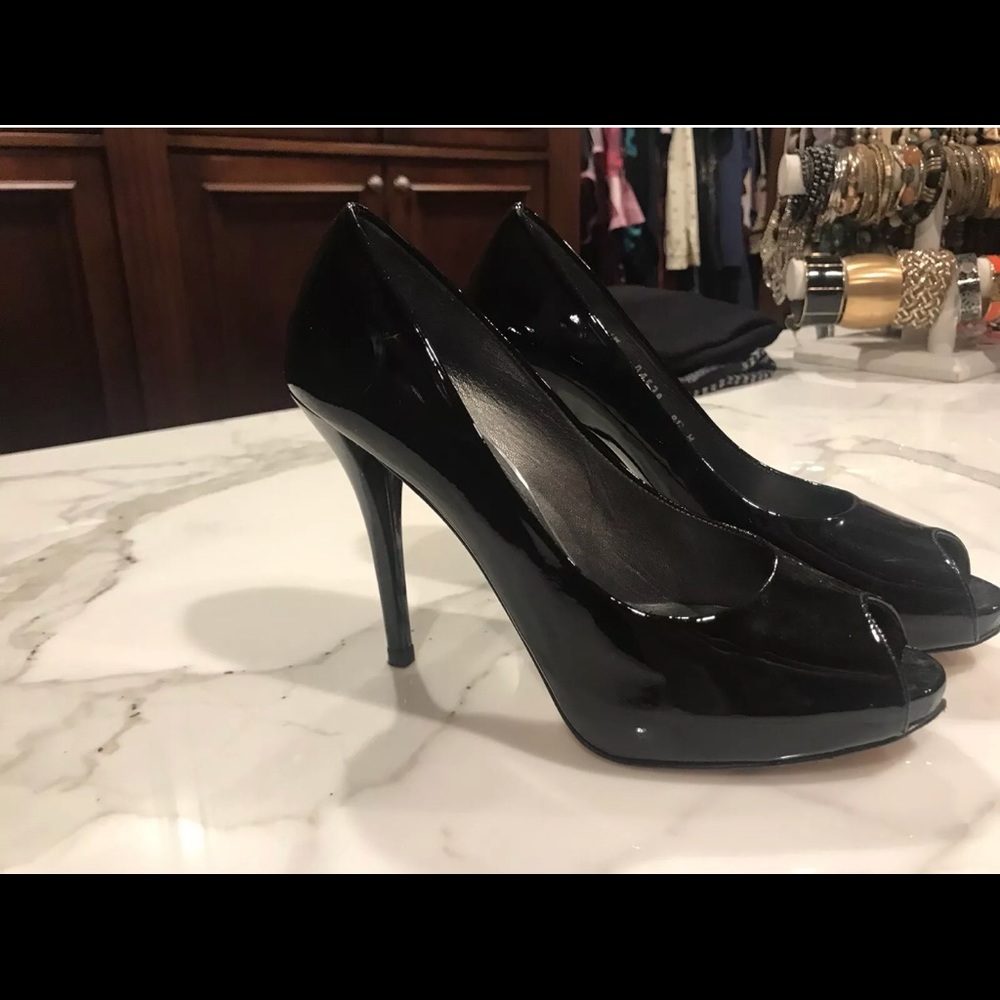 Stuart Weitzman Black Patent Peep Toe pumps 8.5